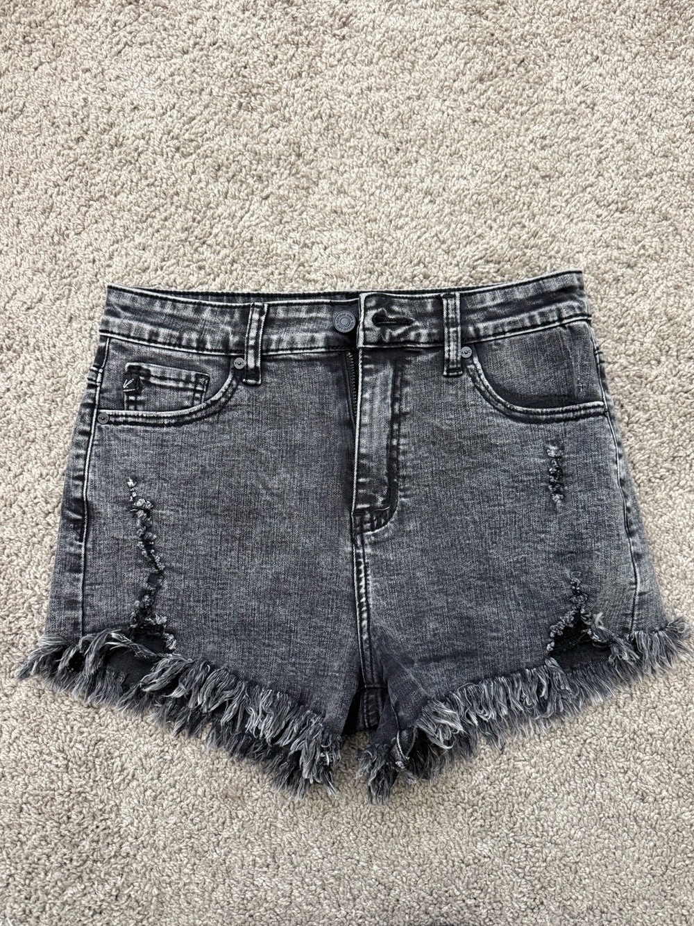 KanCan Black Washed Distressed Frayed Hem Denim Shorts